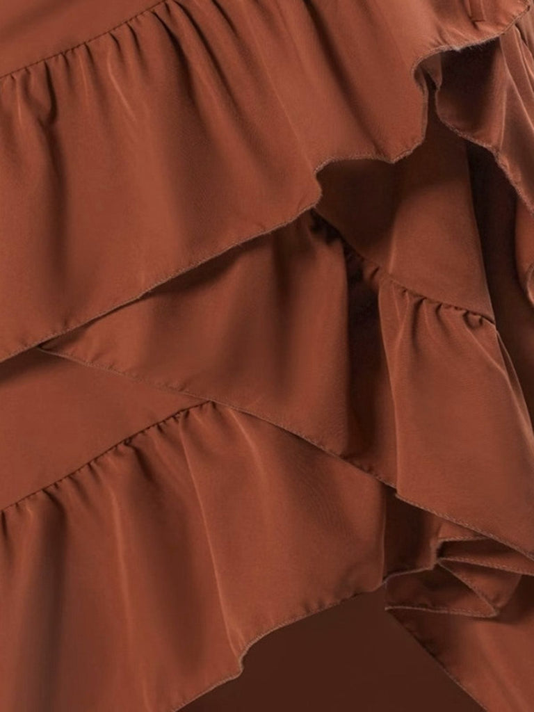 1940s High-Waist Paneled Ruffle Hem Skirt