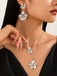 Floral Double Clavicle Necklace & Earrings Set