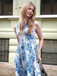 Blue 1950s All-Over Oil Painting Floral Sleeveless Dress