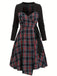 [Plus-Size] Black 1940s Cutout Plaid Patchwork Dress