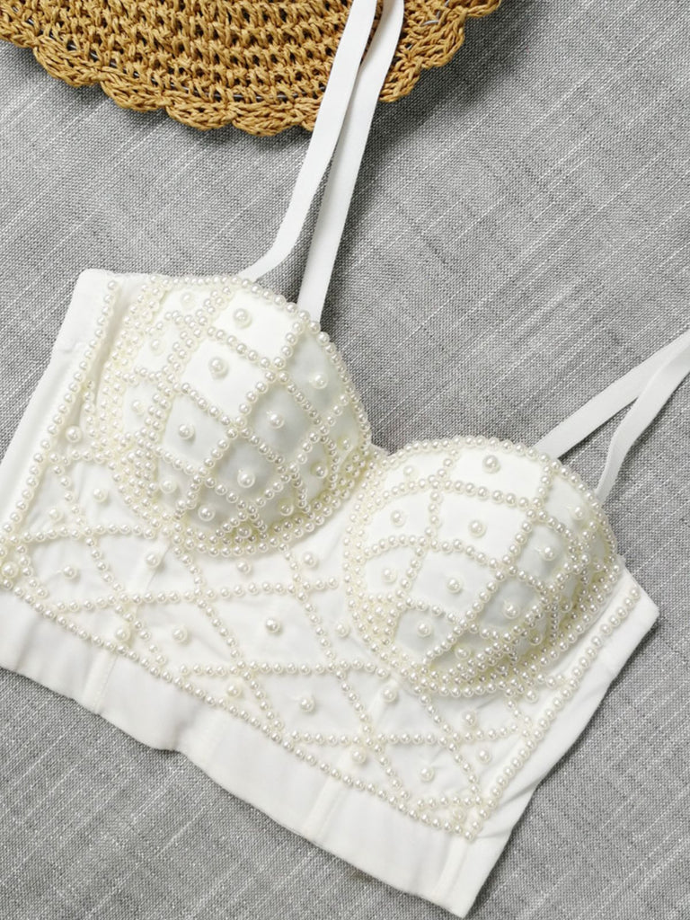 1980s Pearl Solid Fishbone Camisole Corset