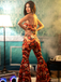 Orange 1970s Floral Print Patchwork Halter Jumpsuit