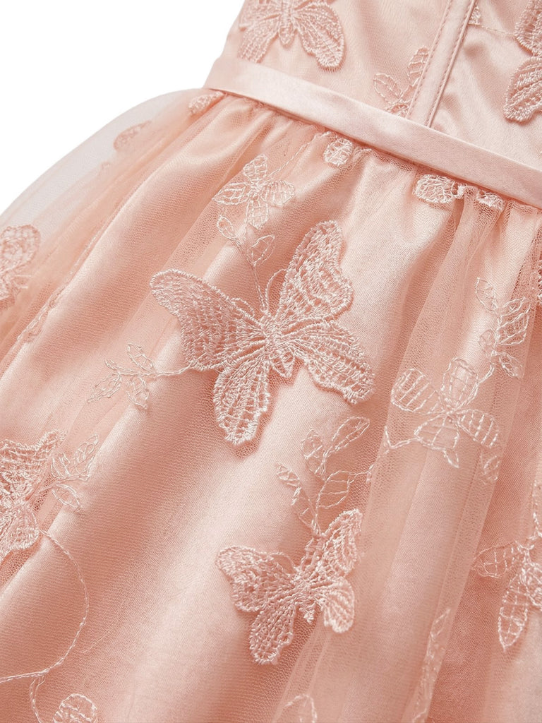 1930s Butterfly Floral Mesh Embroidered Maxi Dress
