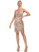 Champagne 1920s Spaghetti Strap Fringe Sequined Dress
