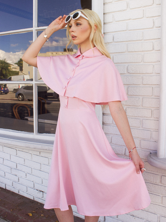 1950s Solid Lapel Capelet Dress