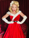 Red 1950s Christmas Off-Shoulder Velvet Dress
