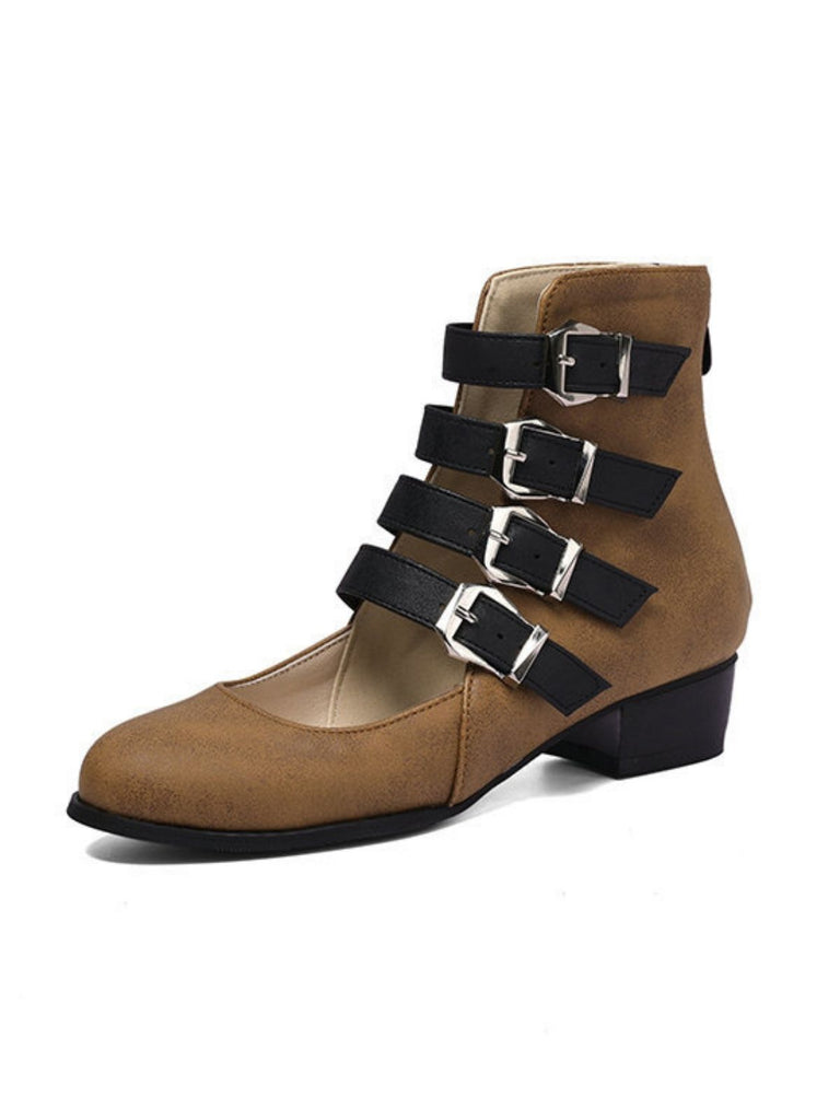 Round Toe Low Chunky Heel Cut-Out Boots