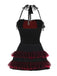 2PCS Black 1980s Gothic Steampunk Halter Cross Camisole & Mini Skirt