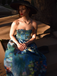 Blue 1950s Water Lily Sweetheart Strapless Dress
