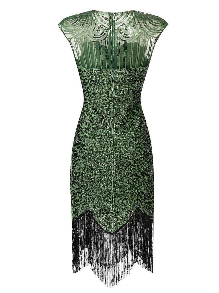 1920s Sequin Beads Fringed Evening Dress