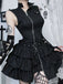 Black 1980s Steampunk Solid Zipper Belted Dress