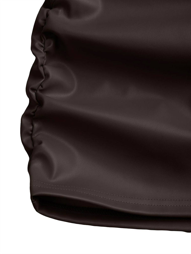 1980s Faux Leather Bow Long Sleeve Dress