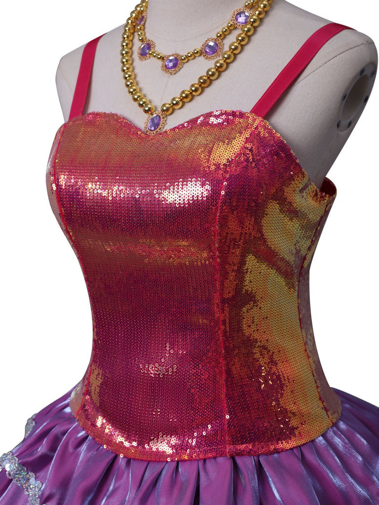 Pink 1960s Barbie Sequin Strap Ruffled Dress