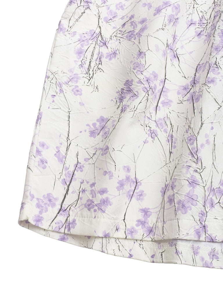 Purple 1970s Floral Print Spaghetti Strap Romper