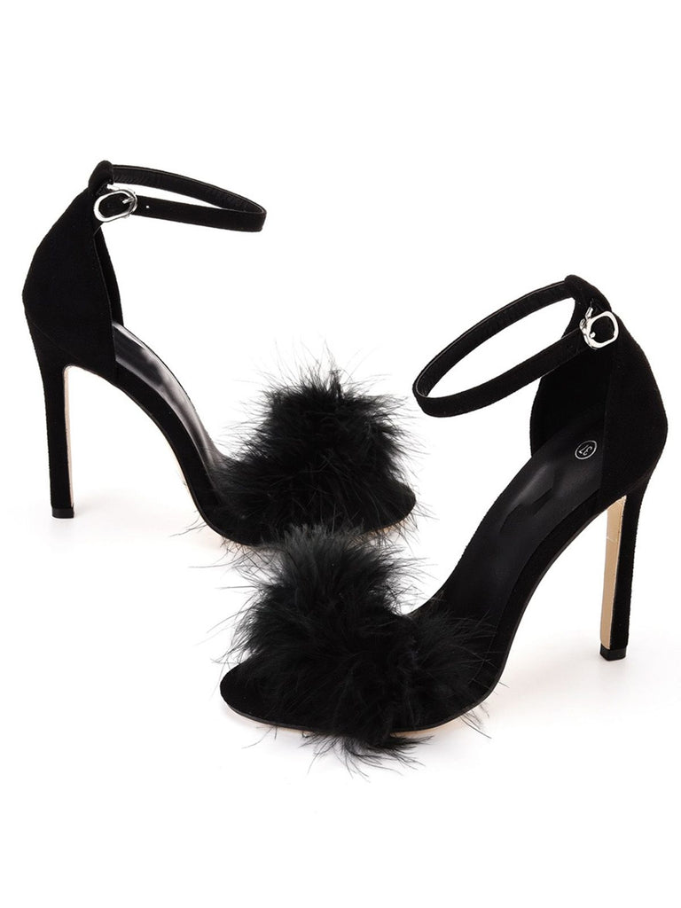 Feather Suede Strap High Heels