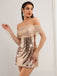 Champagne 1980s Off-Shoulder Mesh Sequin Dress