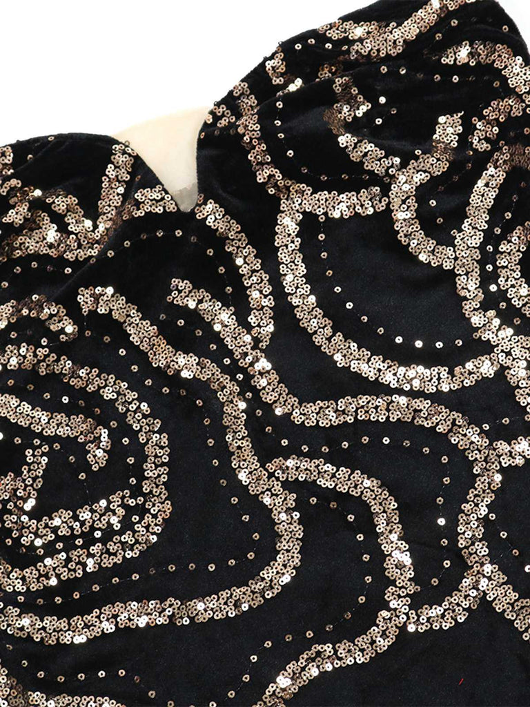 Black 1980s Strapless Sequin Bodycon Dress