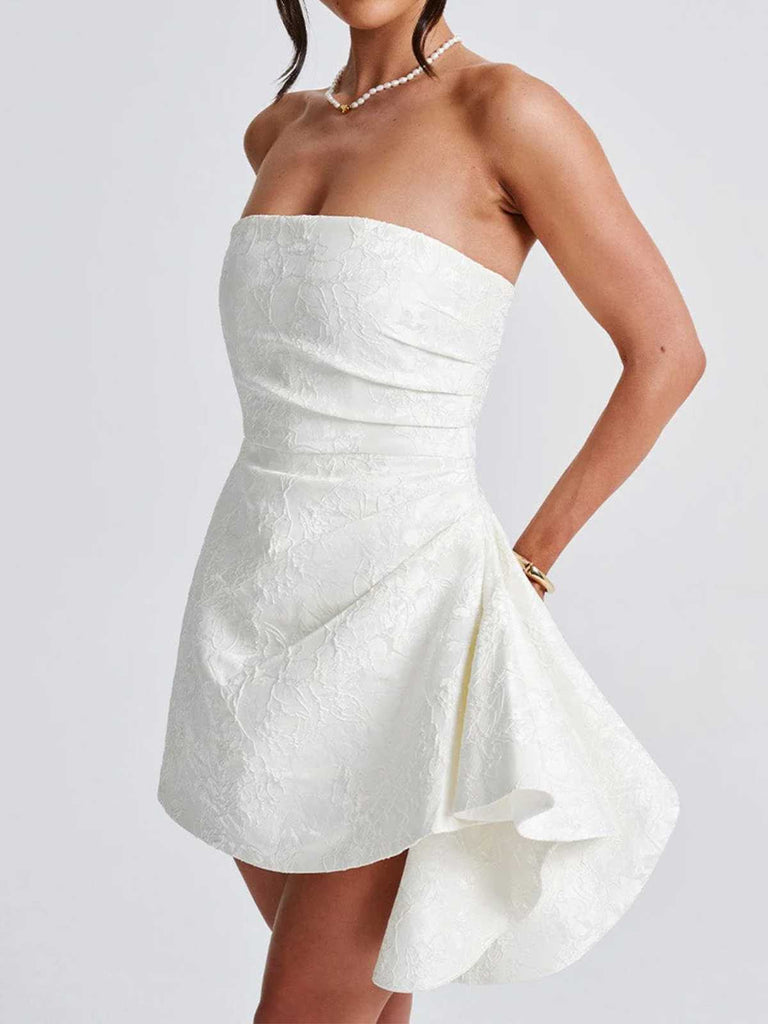 1970s Strapless Roses Jacquard Dress