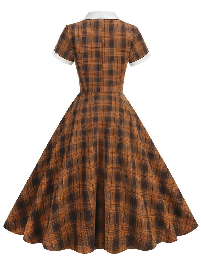 1950s Peter Pan Collar Plaid Swing Dress