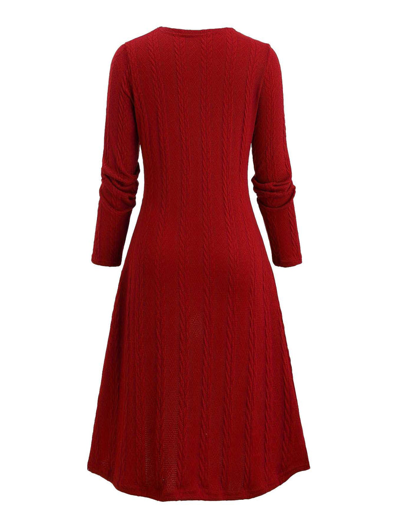 [Plus Size] 1940s Bow Plaid Knit Dress