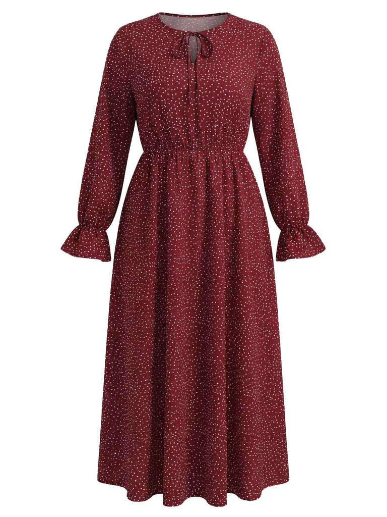 [Plus Size] Wine Red 1940s Polka Dot Midi Dress