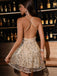 1920s Deep V-Neck Leaf Sequin Backless Dress