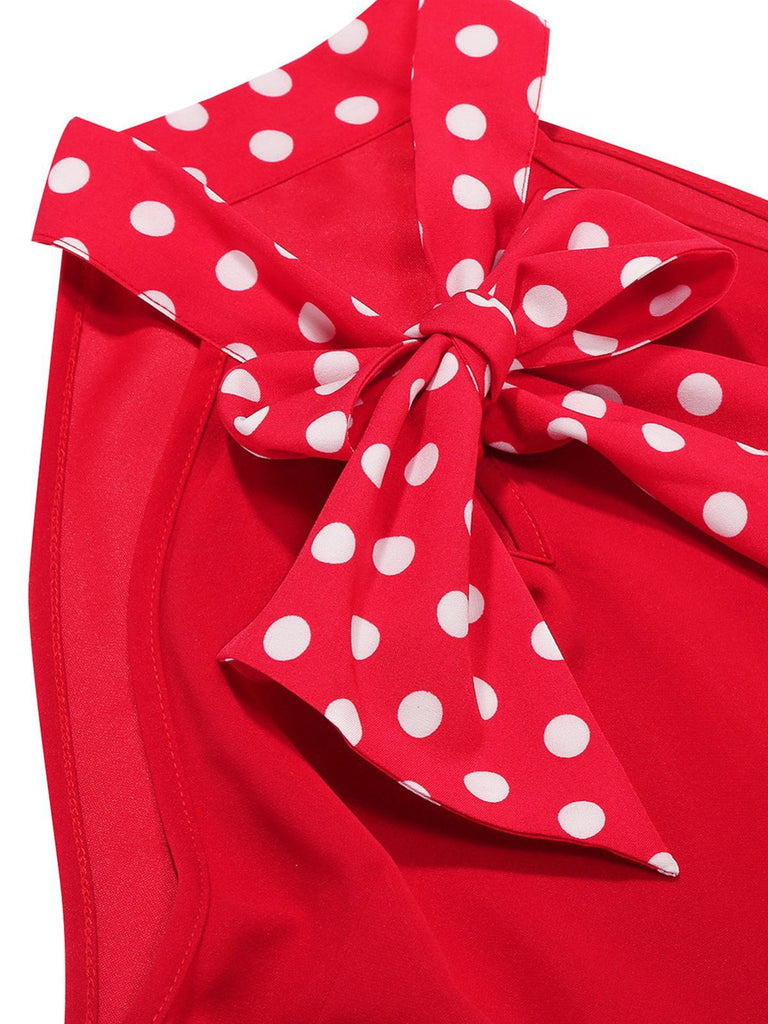 1950s Bow Tie Neck Polka Dot Belted Dress