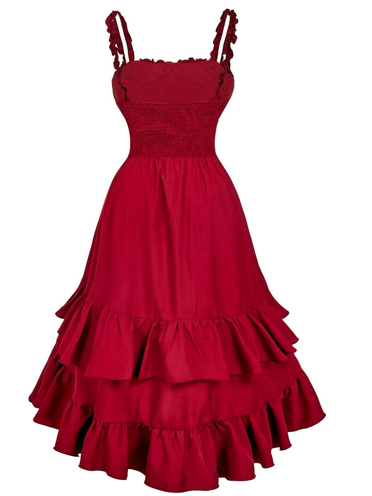 [Pre-Sale] 1950s Suspender Ruched Tiered Ruffle Hem Dress