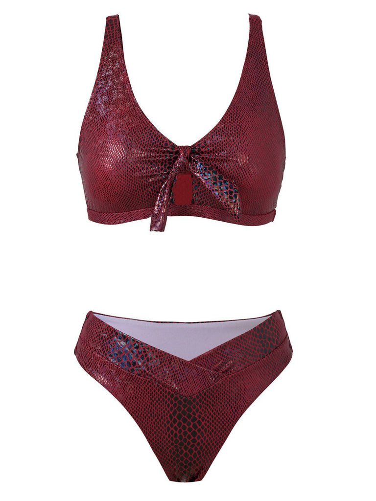 1970s Snakeskin Metallic Tie-Front Bikini Set