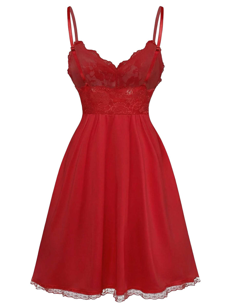 1940s Spaghetti Strap Lace Bow Nightgown