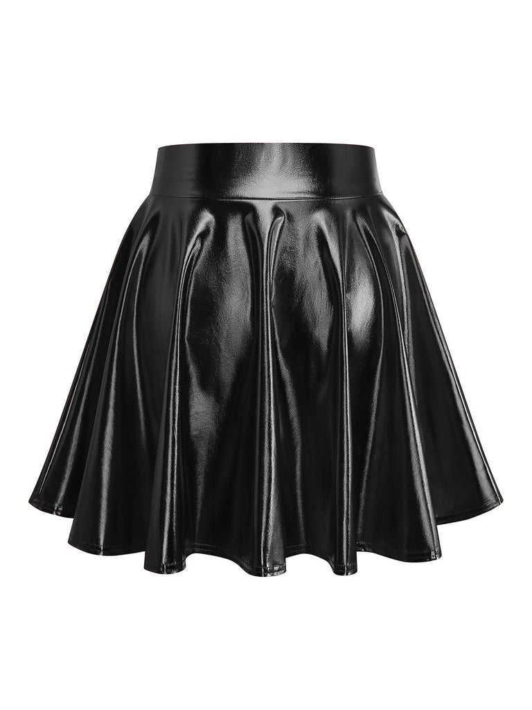1970s Solid Disco Metallic Pleated Skirt