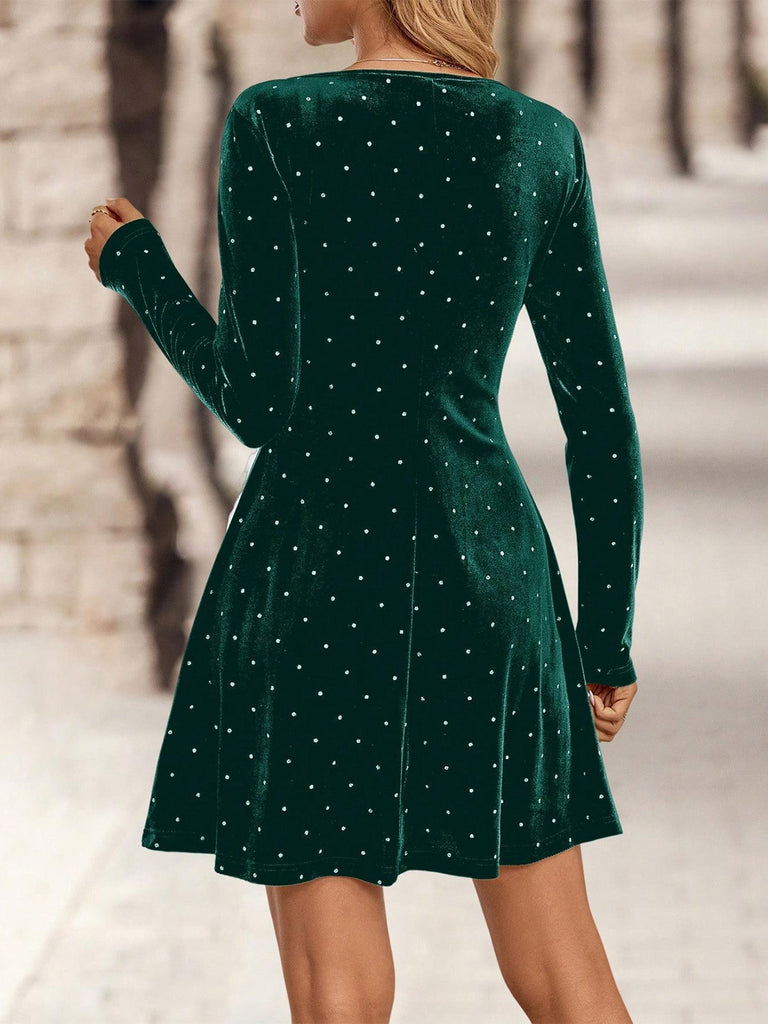 1980s Velvet Rhinestone Fit Party Dress