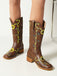 Brown Sunflower Embroidered Western Cowgirl Mid Calf Boots