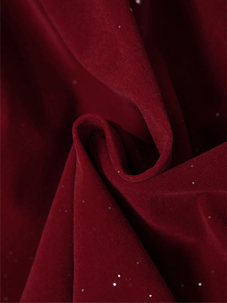 Wine Red 1980s Strapless Sequin Bow Mini Dress