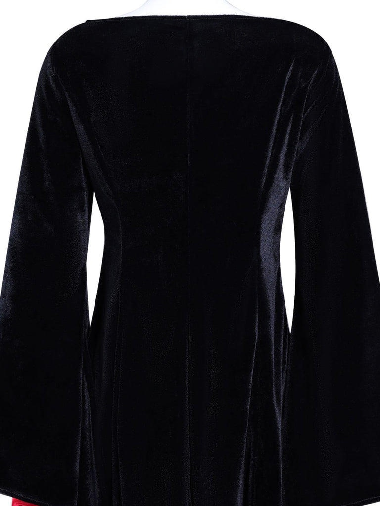 1930s Velvet Bell-Sleeve Wednesday Addams Style Dress