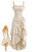 Beige 1980s Solid Ruffled Hem Suspender Dress