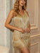 Gold 1920s Fringe Sequin V-neck Mini Dress
