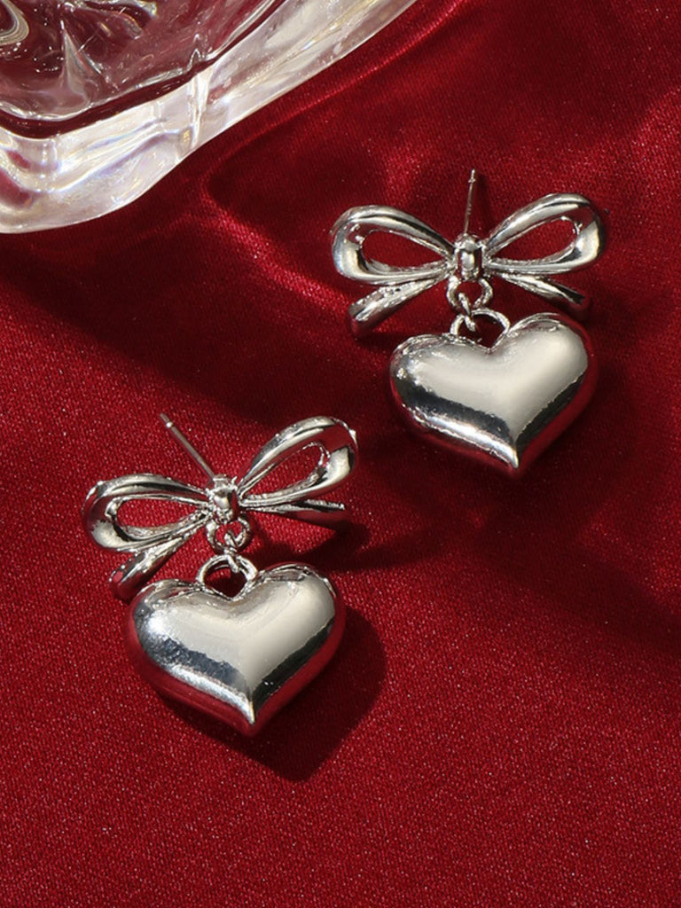 Valentine Alloy Bow Heart Drop Earrings