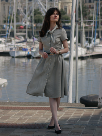 Brown 1940s Small Windowpane Plaid Dress