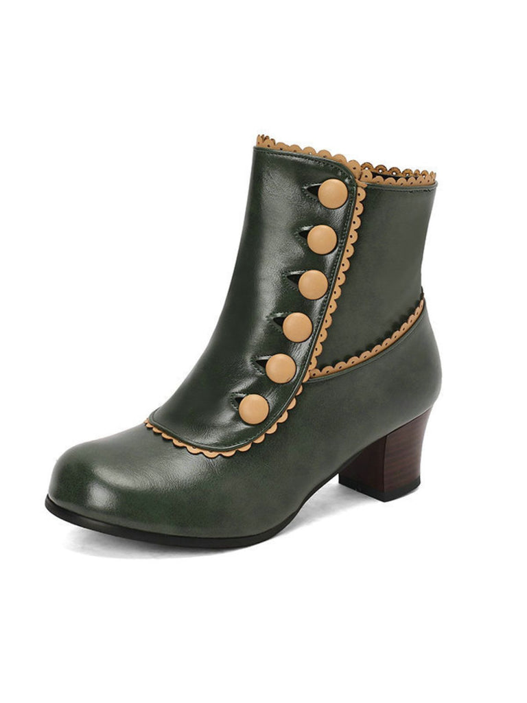 Vintage Faux Fur Lining Chunky Heel Short Boots