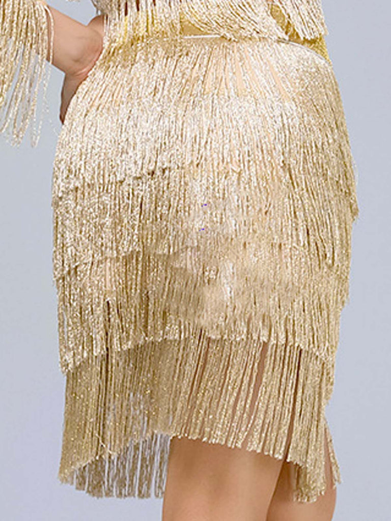 1920s Fringe Solid Elastic Waist Skirt