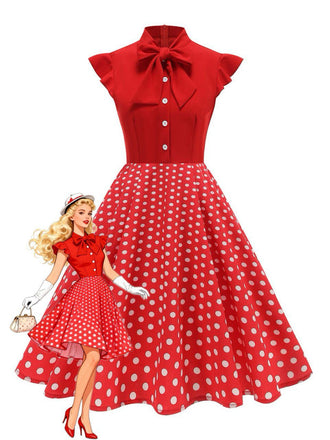 1950s Polka Dot Bow Swing Dress