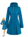Blue 1930s Solid Faux-Wool Hooded Coat