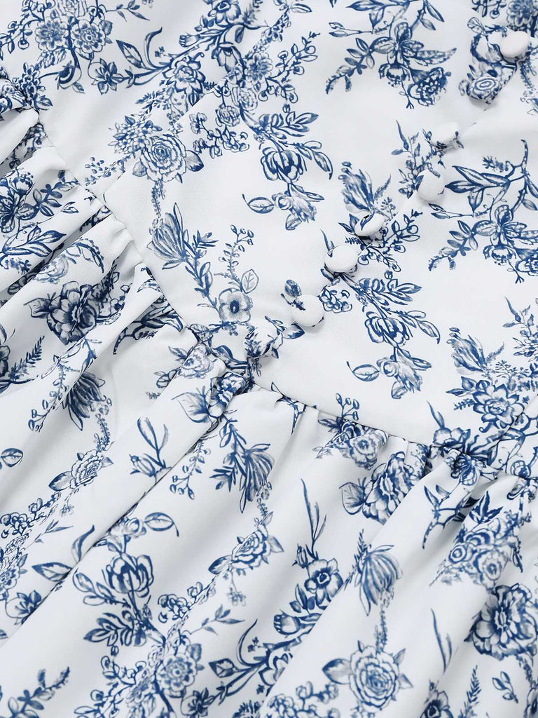 Blue 1950s Strap Floral Lace Corset Dress