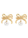 Gold Bowknot Pearl Alloy Drop Earrings