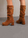 Suede Slouch Block Heel Mid Boots