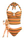 Orange 1980s Knit Striped Halter Swimsuit