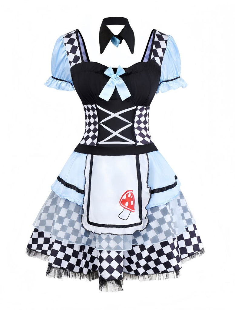 Blue 1960s Alice Puff Sleeve Apron Dress