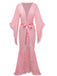1930s Solid Feather Trim Lace-Up Mesh Robe