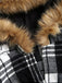 1940s Plaid Toggle Faux Fur Trim Hooded Coat